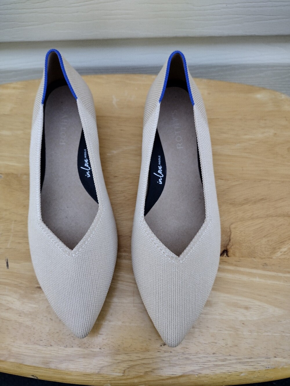 Rothys The High Point Heels Womens 8.5 Beige Knit Block Heel Comfort Pump Shoes